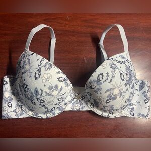 Lucky Brand White Bra with Navy Floral Print